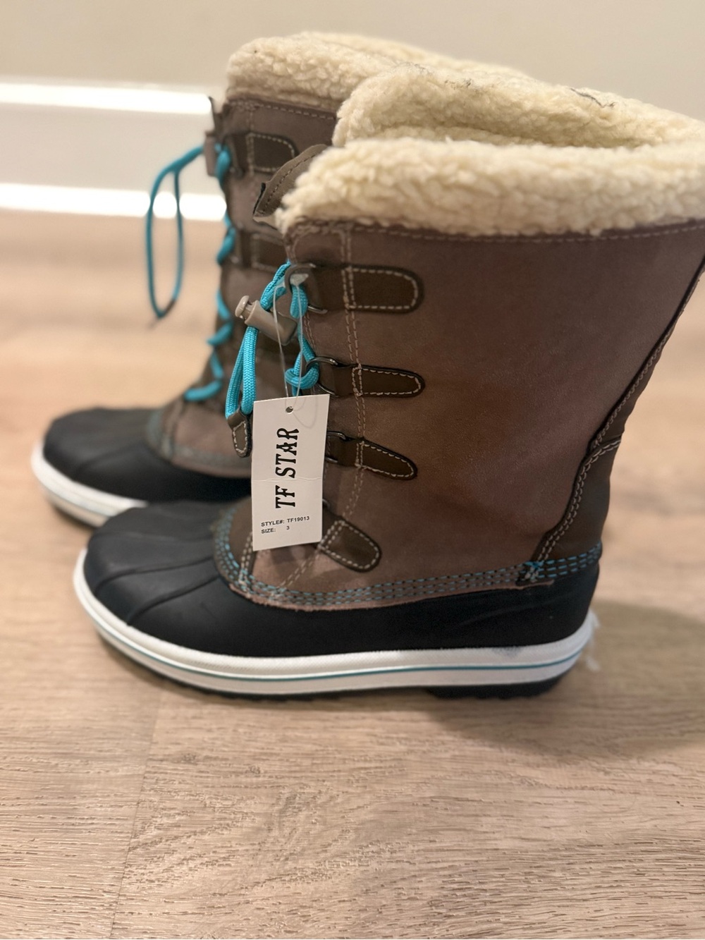 Kids Brown & Black Winter Boots with Sherpa Lining